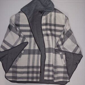 VIA SPIGA WOMEN'S PLAID PRINT WOOL BLEND CAPE OVERSIZE FIT